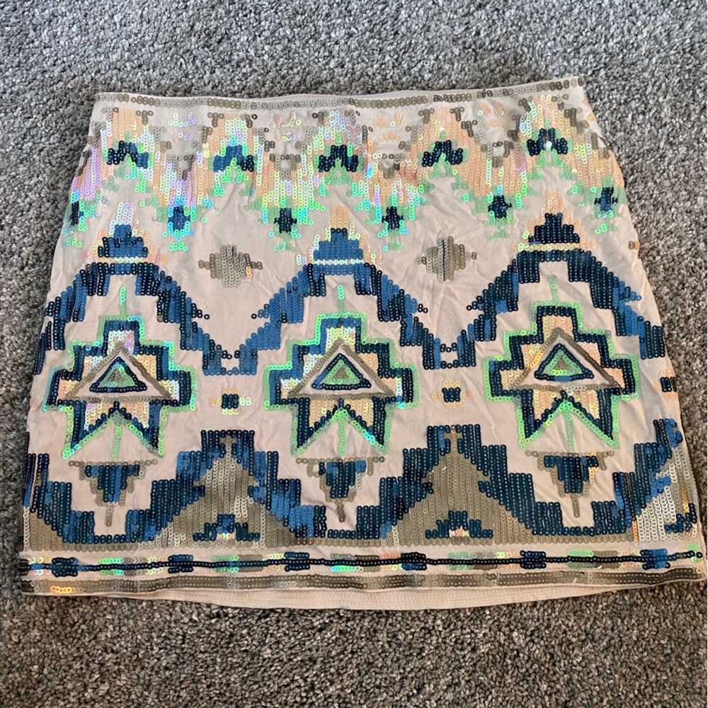 Sequin Aztec mini skirt from Express